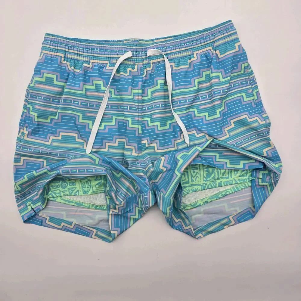 Chubbies Swim Trunks Mens Large 5.5 Inch Blue Aztec Shorts Boxer Liner